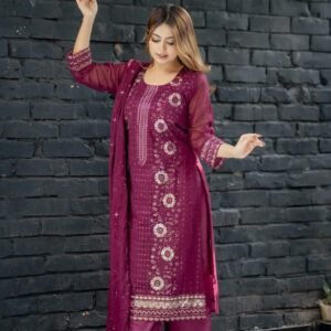 Indian shiffon 4 part merun colour