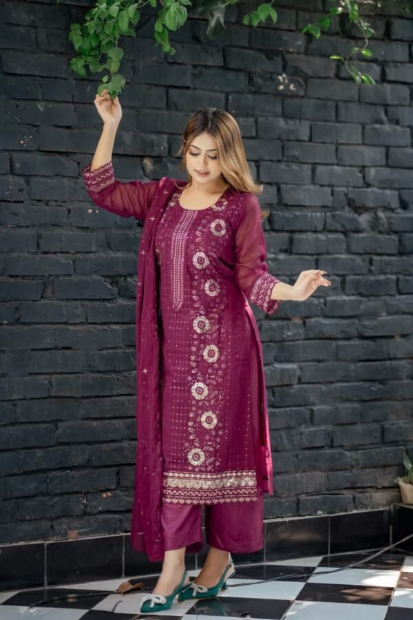 Indian shiffon 4 part merun colour