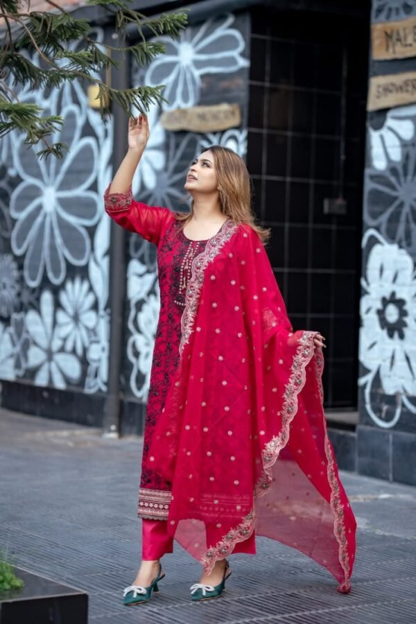 Indian shiffon 4 part red colour