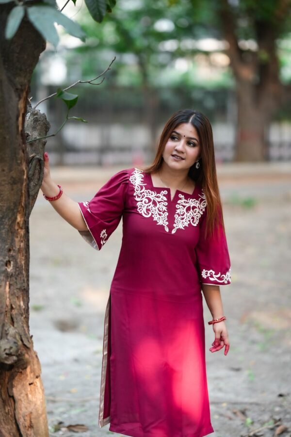 এমব্রয়ডারি এবং ষ্টোন ওয়ার্ক ওয়ান-পিস মেরুন কালার