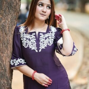 এমব্রয়ডারি এবং ষ্টোন ওয়ার্ক ওয়ান-পিস পার্পেল কালার